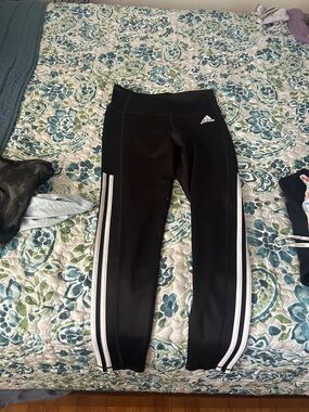 adidas Black Leggings with White Side Stripes
